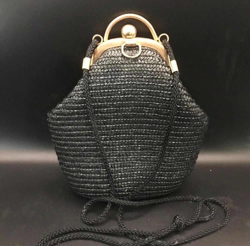 Vintage La Regale Black Wicker Purse